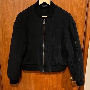 Black Quilted Cotton Bomber Jacket